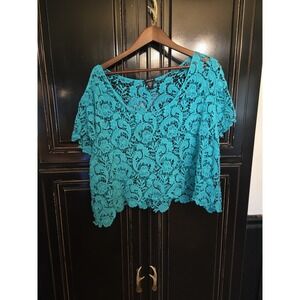 Torrid 3 Turquoise Floral Lace Crochet Crop  Top, Summer,